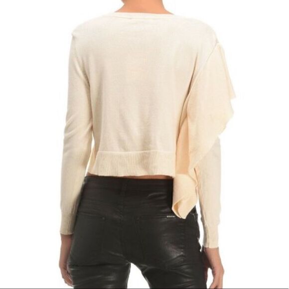 Zara Cropped Side Frill Knit Top In Cream Size Small - Picture 2 of 11